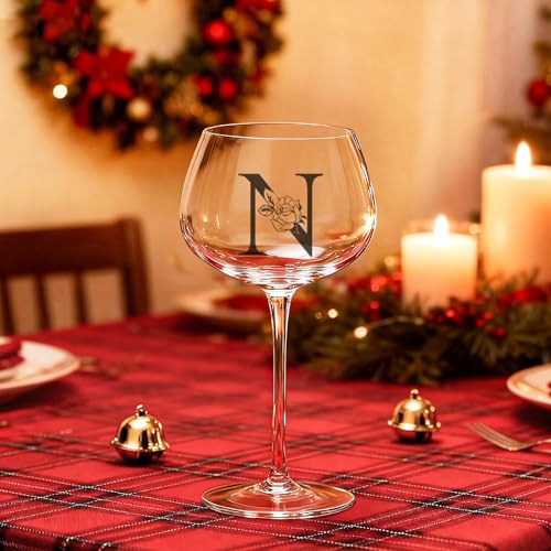 Personalized Monogram Wine Glass N - Custom Gift for Women, Mom, Wife