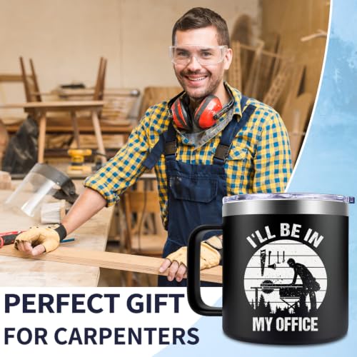 Fufendio Woodworking Gift 14oz Coffee Mug – Black Variation, Leakproof Lid