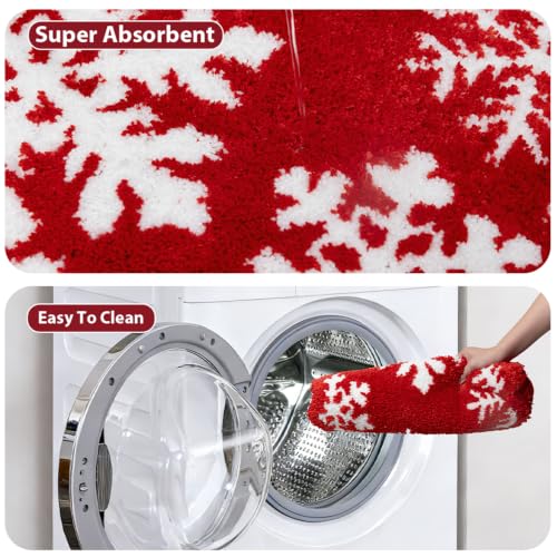 Ortiga 20x32 Merry Christmas Snow Bath Mat with Scallop - Red & White (1'8" x 2'8")