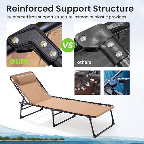 2-Pack Adjustable Folding Chaise Lounge Chair with Pillow - 400lbs Capacity