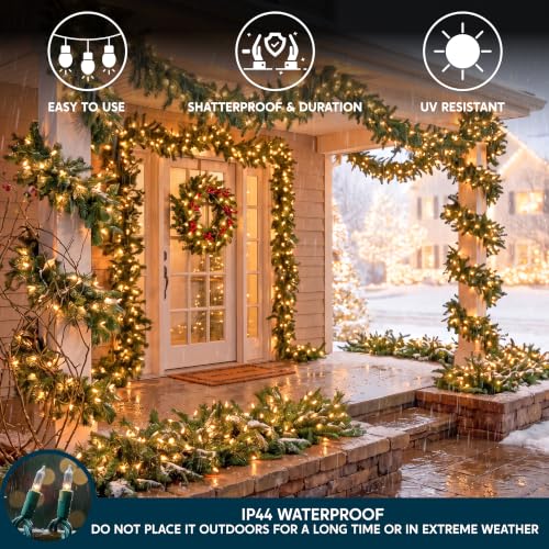 Joiedomi 2 Pack Indoor/Outdoor 43FT Warm White Christmas String Lights - 200 Mini Bulbs, Connectable, Safe UL588