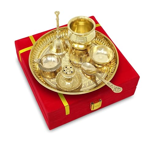 6-Inch Brass Pooja Thali Set with Ritual Accessories and Gift Box