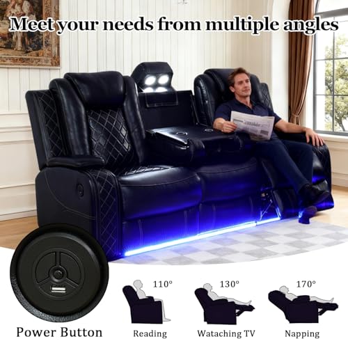 6-Seater Power Reclining Sofa Set with LED Lights and Built-in Charging