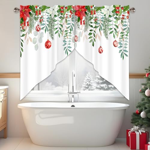 AYTTBIS Christmas Green Leaves Swag Valances for Windows 36x36 in - Pack of 2