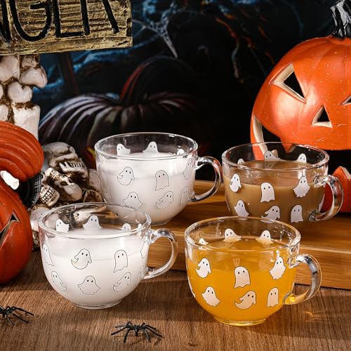 Sliner Ghost Halloween Glass Coffee Mug - 16 oz, Pack of 6, Irish Style