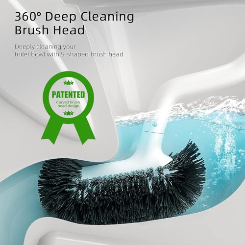 HAMITOR Toilet Bowl Brush and Holder Set - Curved S-Shape Deep Cleaning