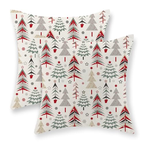 GOLIANDA Geometric Christmas Tree Pillow Covers Set of 2 24x24 Inches Linen Decor