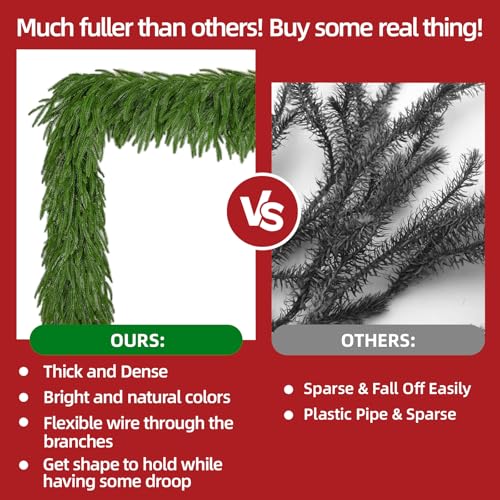 Yaquho 9 Ft Norfolk Pine Christmas Garland 2-Pack Real Touch Indoor Outdoor