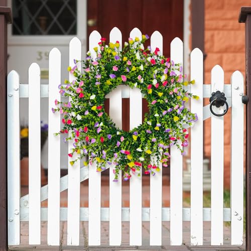 22-Inch Artificial Floral Wreath for Front Door - Colorful Spring Farmhouse