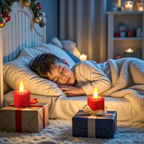 HL Rechargeable Waterproof 3D Red Tea Lights - 12pcs Bright LED Flameless Candles with Remote