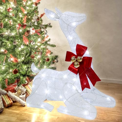27-Inch Outdoor Christmas Reindeer Decoration with Lights and Bows
