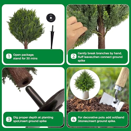 24.5-Inch Artificial Cedar Topiary Trees, UV-Resistant Faux Pine Shrubs - 4 Pack