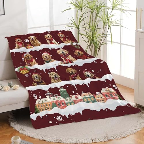 Christmas Golden Retriever Throw Blanket - Cozy Fuzzy Plush 40x50 Inches
