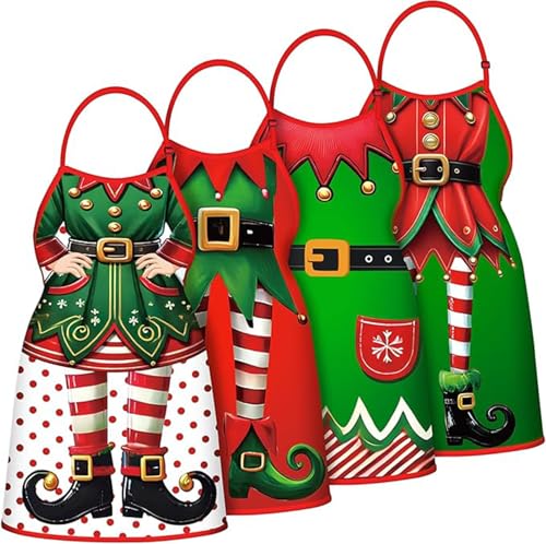Christmas Apron Set – 4 Pcs Funny Xmas Cooking & Baking Kit for Women, Friends