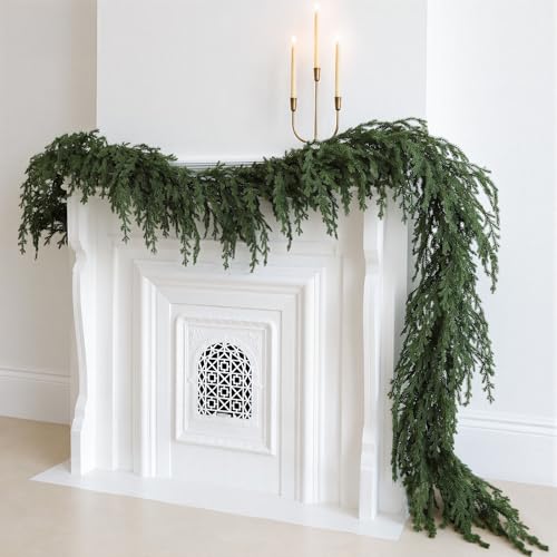 HOHOTIME Upgraded 9ft Christmas Norfolk Pine Garland - Real Touch Greenery Decoration