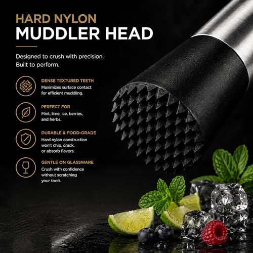 10 Inch Stainless Steel Cocktail Muddler & Bar Spoon Set - Home Bar Tools
