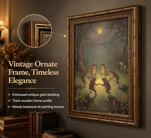 Vintage Gold Framed Frog Wall Art Dancing Frogs Canvas Print