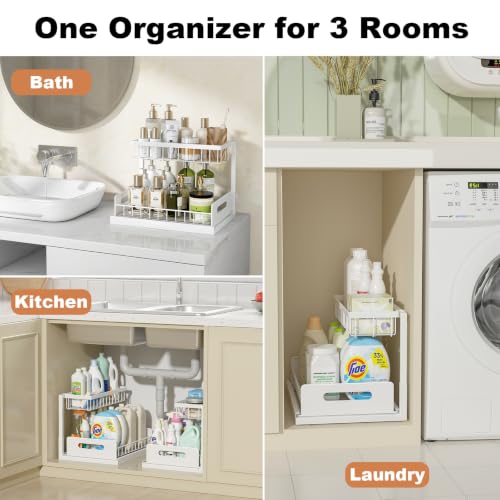 REALINN L-Shaped Under Sink Organizer, 2 Tier Pull Out Cabinet Storage (2 Pack)