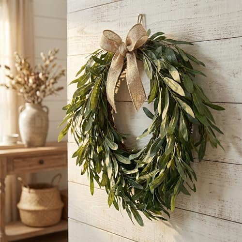 16" Heart-Shaped Artificial Olive Leaf Wreath with Fruit for Front Door