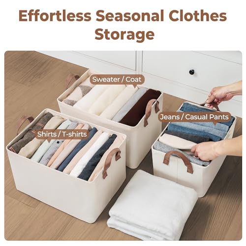 Natural Storage Baskets with PU Handles and Metal Frame 2-Pack