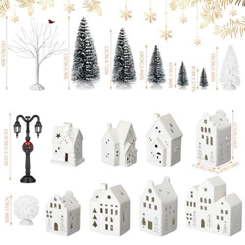 26-Piece White Ceramic Christmas Village Set with Light Up LED Houses