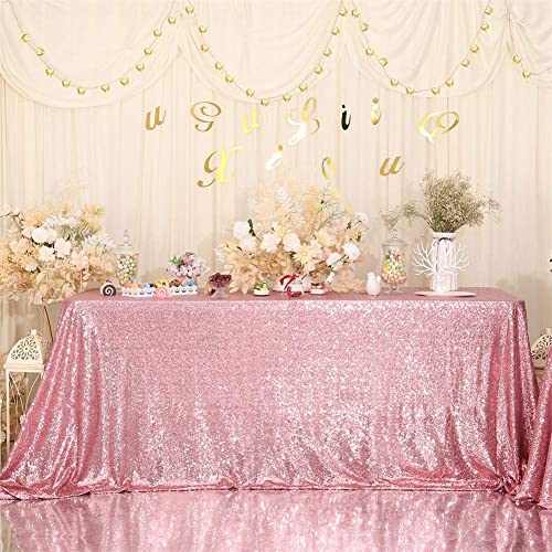 Eternal Beauty Fuchsia Pink 60x120 Inch Sequin Tablecloth — Rectangular Table Cover for Weddings & Parties