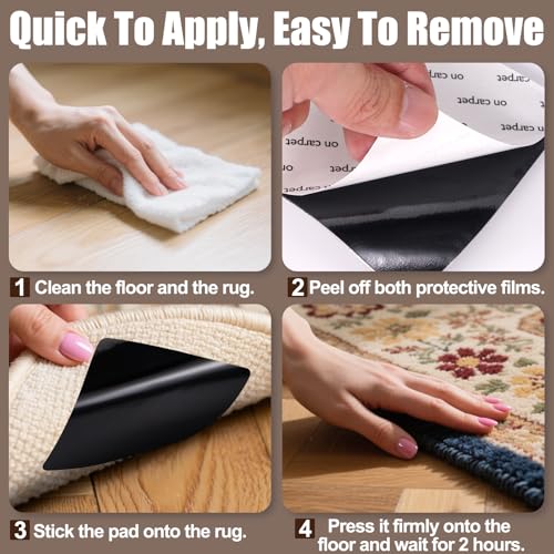 12-Piece Anti-Slip Rug Grippers for Hardwood Floors – Washable Carpet Pads