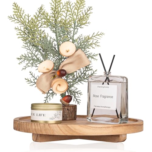 10-Inch Round Wooden Decorative Tray - Rustic Farmhouse Counter Organizer