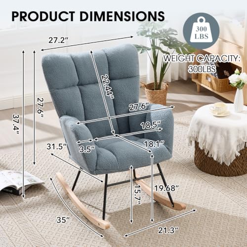 Teddy Fleece Nursery Rocking Chair with Tufted Back and Solid Wood Frame
