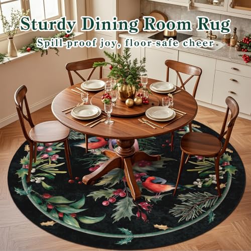 nesrt Black Christmas Round Washable Area Rug 6ft Non-Slip Holiday Carpet - Xmas Black, Round