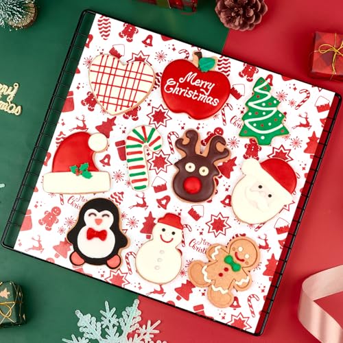 Ocmoiy Christmas Wax Paper Sheets 10x10 Inches Red Christmas Pattern 100 Pack