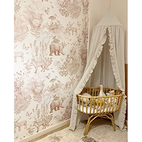 Boho Kids Bed Canopy with Frills, Hanging Reading Nook Play Tent (Beige)