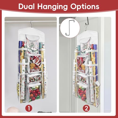 Double-Sided Hanging Wrapping Paper Organizer with Pockets