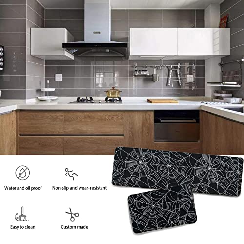 2-Piece Halloween Spiderweb Kitchen Rug Set, Soft Flannel Non-Slip Floor Mats