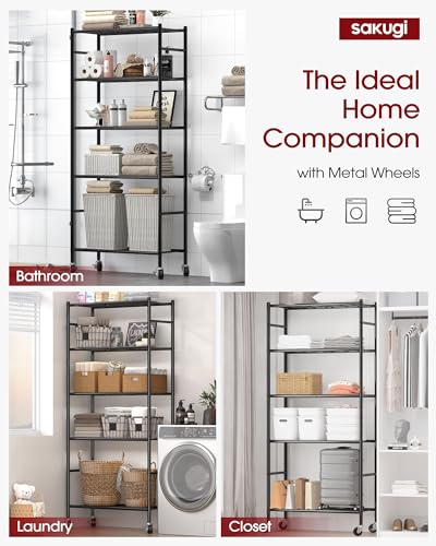5-Tier Metal Storage Shelves 33" Heavy Duty Wire Rack with Wheels