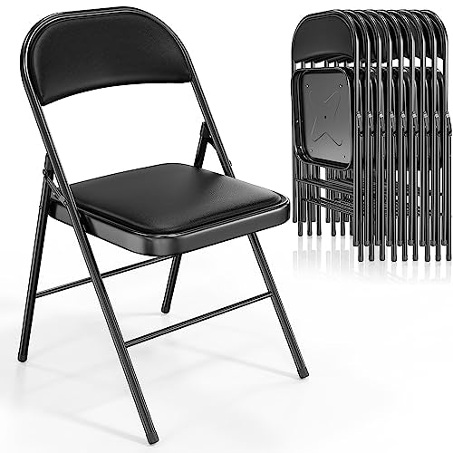 10-Pack Padded Folding Chairs with PU Leather Seats, 350 lbs Capacity