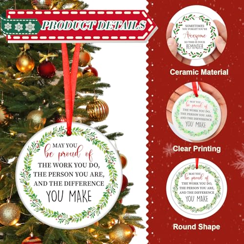 Barydat 12 Pcs Christmas Thank You Ornaments Ceramic – 6 Styles, 2 Each, Coworker Gift
