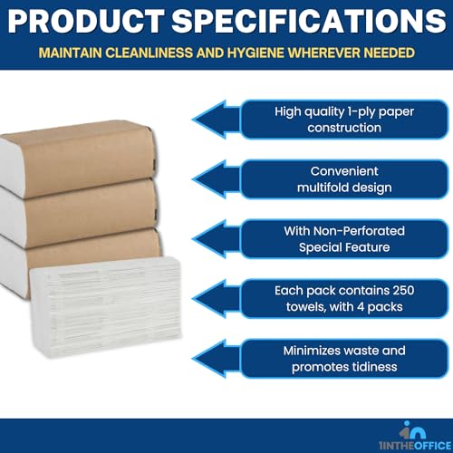 Multifold Paper Towels - 1-Ply Folded Hand Towels, 9" x 9.45" (4 Pack)