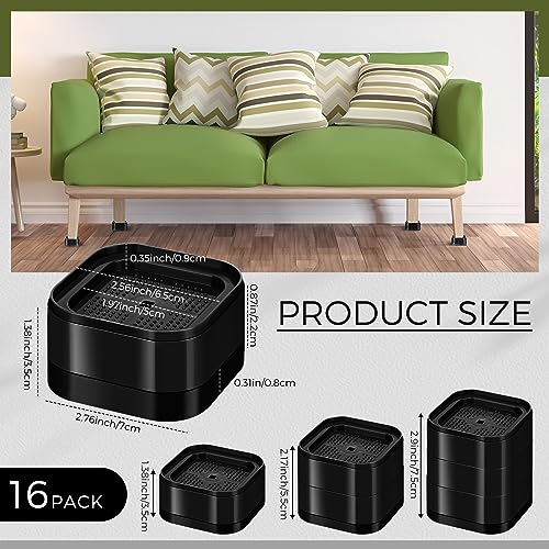 16 Pack Adjustable Furniture Risers - 1.38 Inch Heavy Duty Stacks for Beds, Desks, Sofas