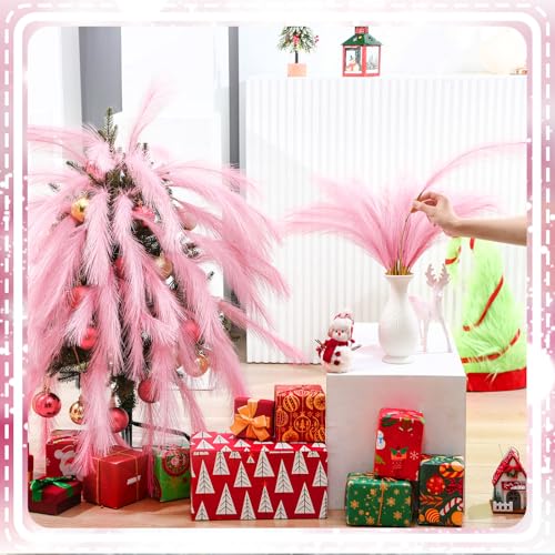 Daifunli Pink Pampas Grass 100 Pcs - 21.7" Boho Christmas Tree Picks