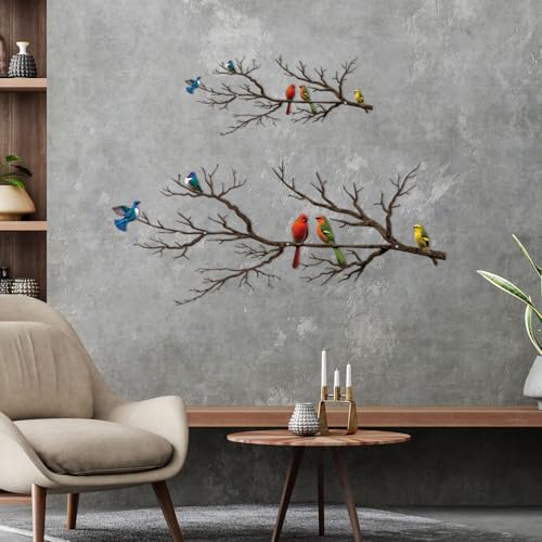Large Metal Bird Branch Wall Art Silhouette for Indoor and Outdoor Decor