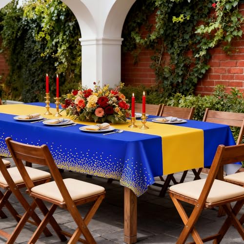 2 Packs Blue and Gold Disposable Rectangle Tablecloths 54x108in - Ammbeetty