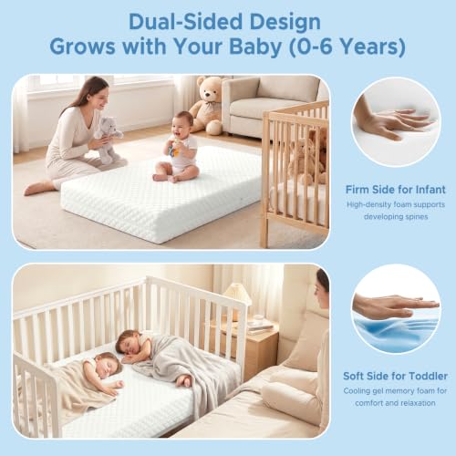 Dual-Sided Memory Foam Crib & Toddler Mattress - Washable Cover, 52" x 28" x 5"