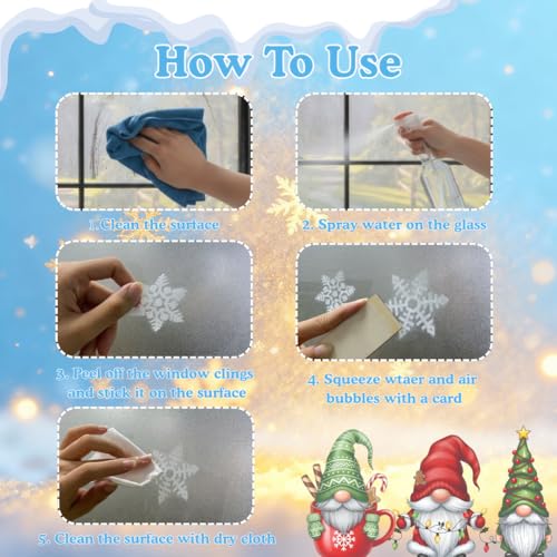 TSIMPLE 178 PCS Christmas Gnome Window Clings - Holiday Decor, Removable Xmas Stickers for Glass Windows, Gnome Snowflake Decals, Festive Home & Office Decor