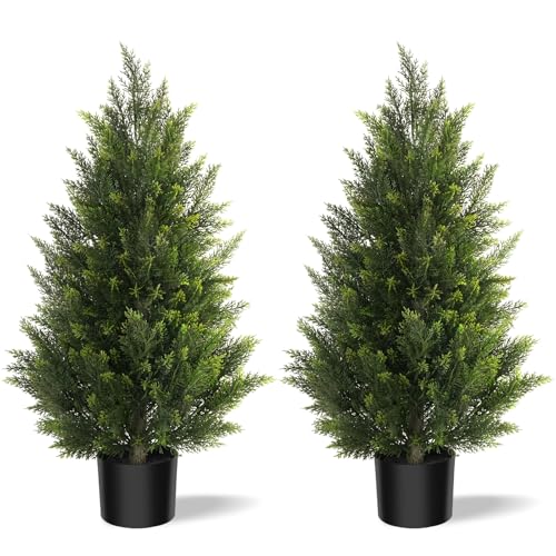 3ft Artificial Cedar Tree, Realistic Faux Potted Plant for Indoor & Outdoor