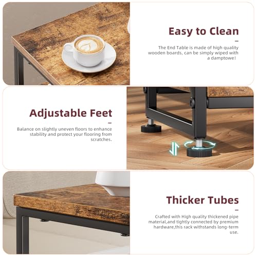 3-Tier Rustic Side Table with Open Shelves, Compact End Table Nightstand