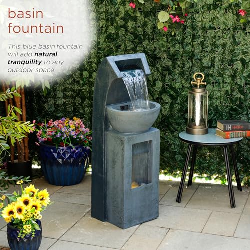 41H Outdoor Basin Waterfall Fountain with LED Lights for Garden Patio Yard - Gray