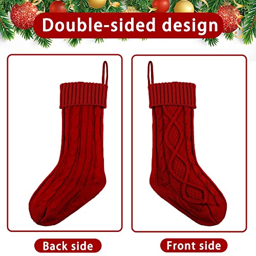 18-Inch Cable Knit Christmas Stockings with Wooden Name Tags (6 Pack)