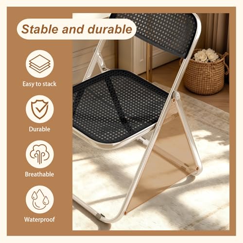 Heavy-Duty Folding Chairs, Steel Frame, 300lb Capacity, 4-Pack, Black