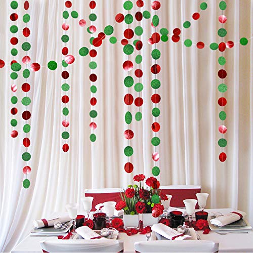 Red Green Dots Party Garland Banner - 2 Pack, 26 Feet Long for Weddings and Birthdays